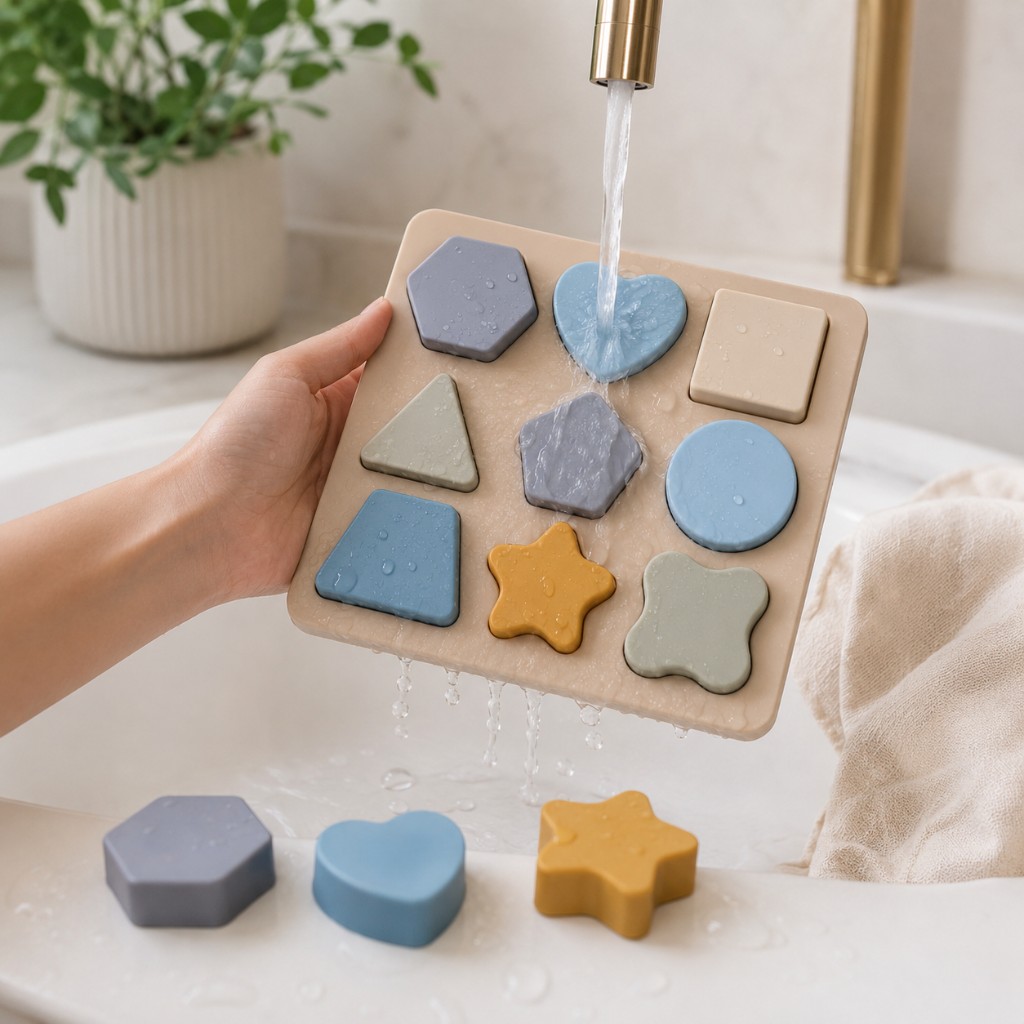 Vormen puzzel afspoelen onder de kraan