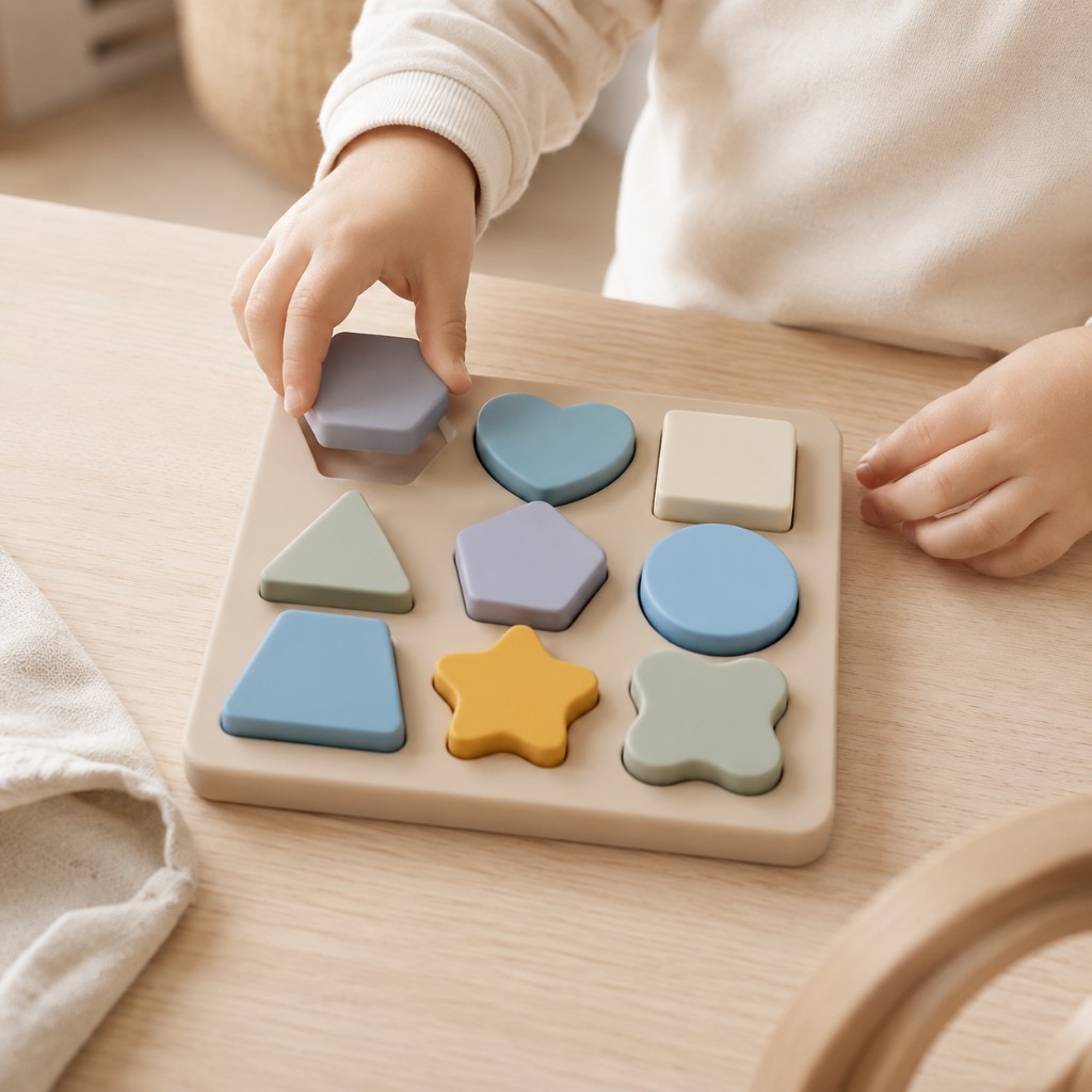 Kind plaatst vorm in vormen puzzel