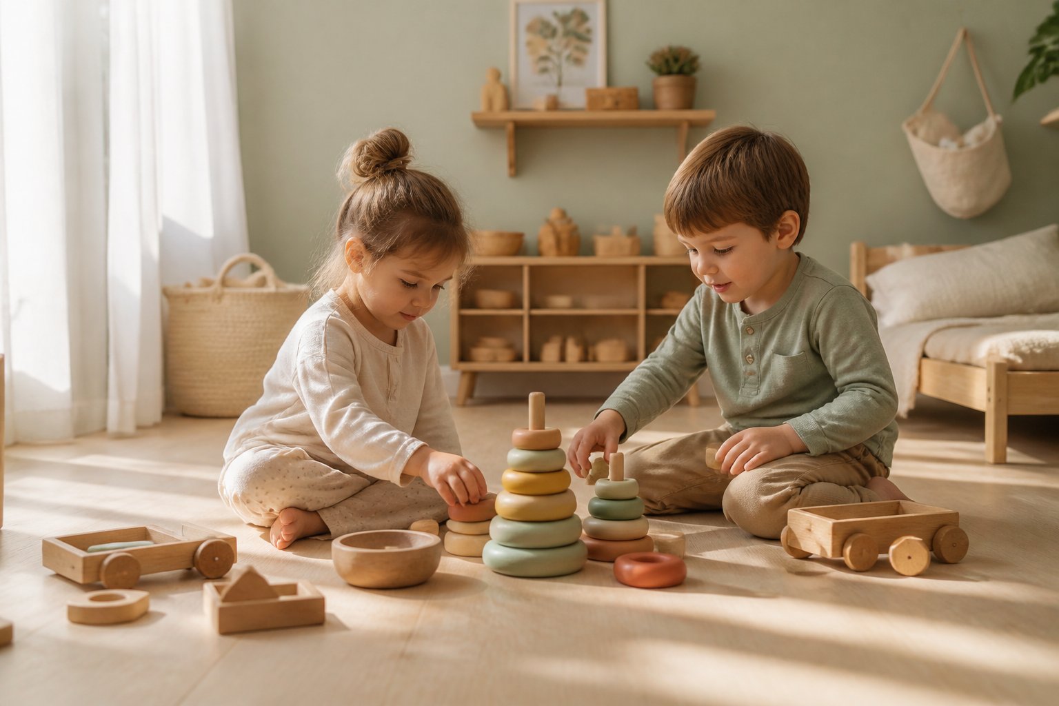 Kinderen die rustig spelen met ontwikkelingsgericht speelgoed
